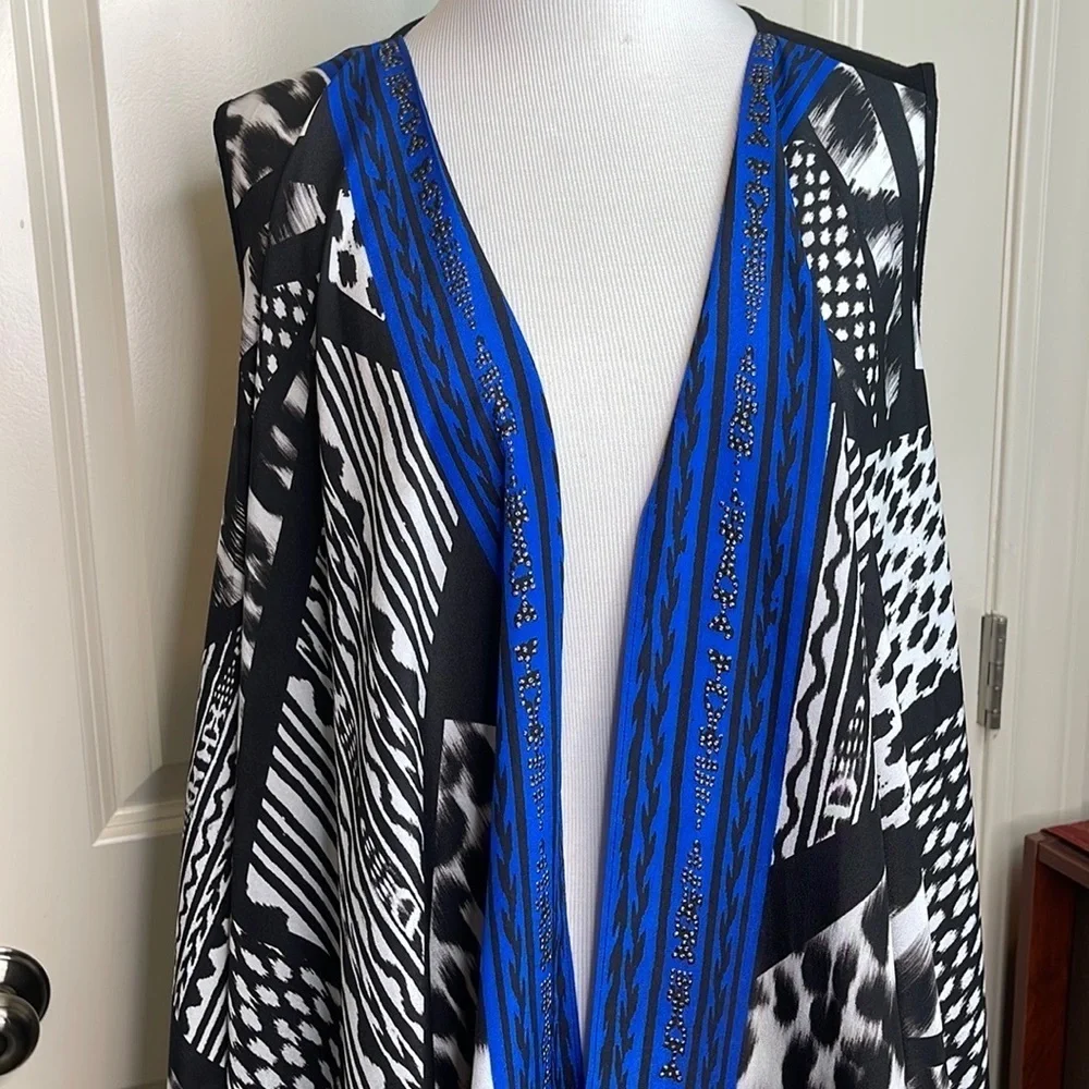 Chico’s Kimono Caftan Jacket Vest Cover Up Blue One Size L